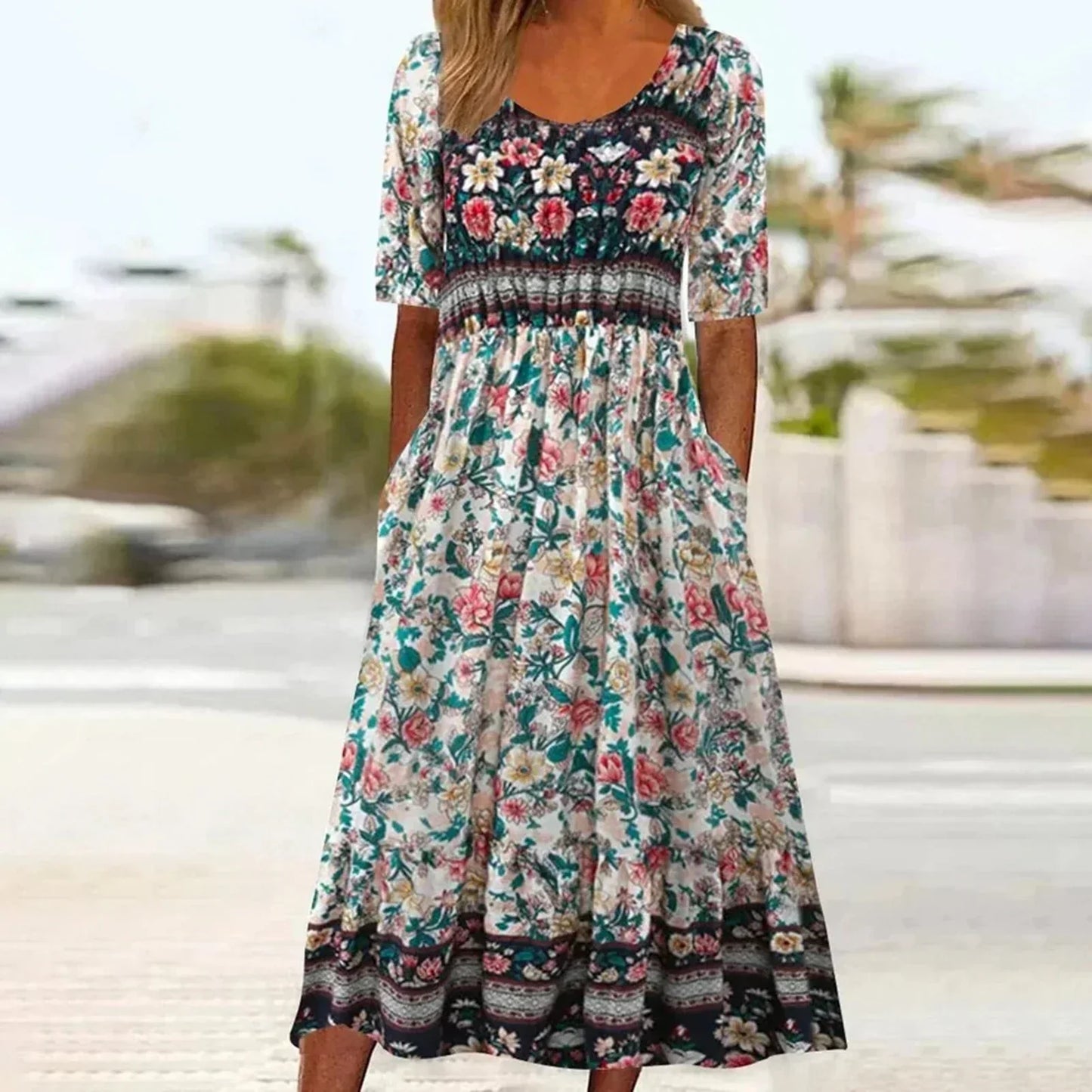 Women's Floral Round Neck Casual Dress