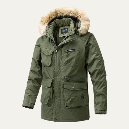 Warm Men's Waterproof Down Parka with Multiple Pockets