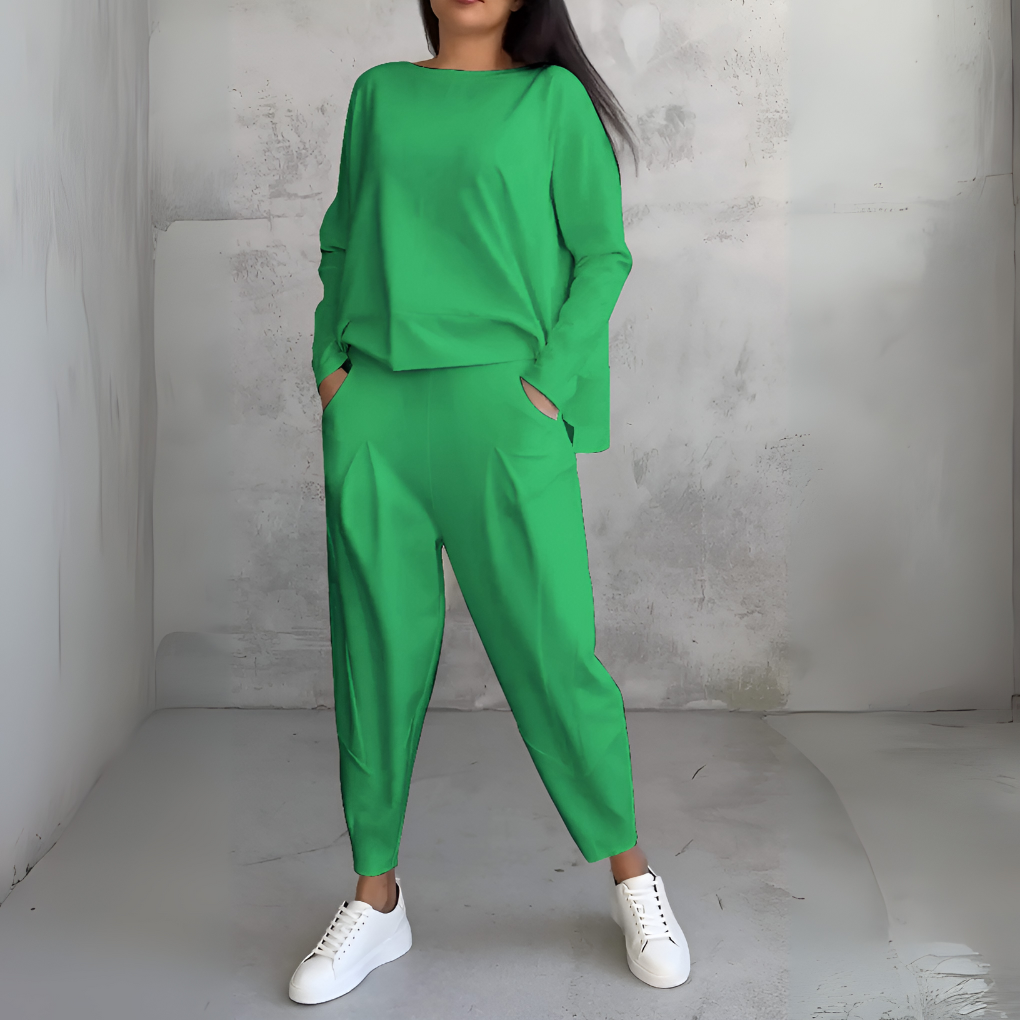 Casual 2-Piece Tracksuit with Crew Neck and Full Sleeves