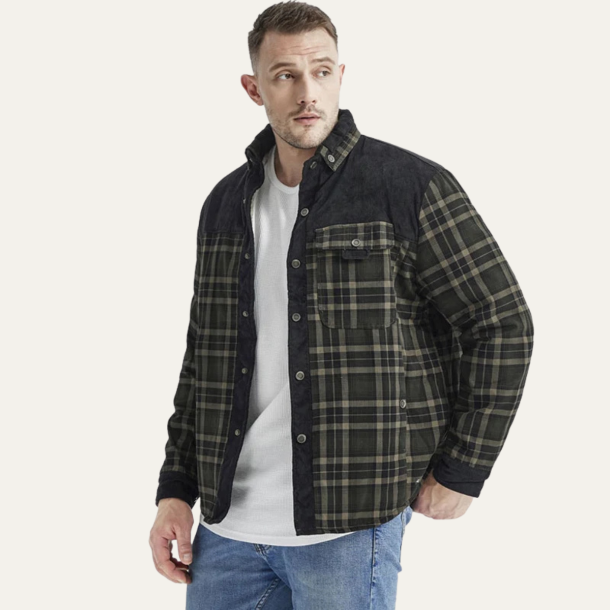 Warm Plaid Multi Pocket Men's Flannel Jacket