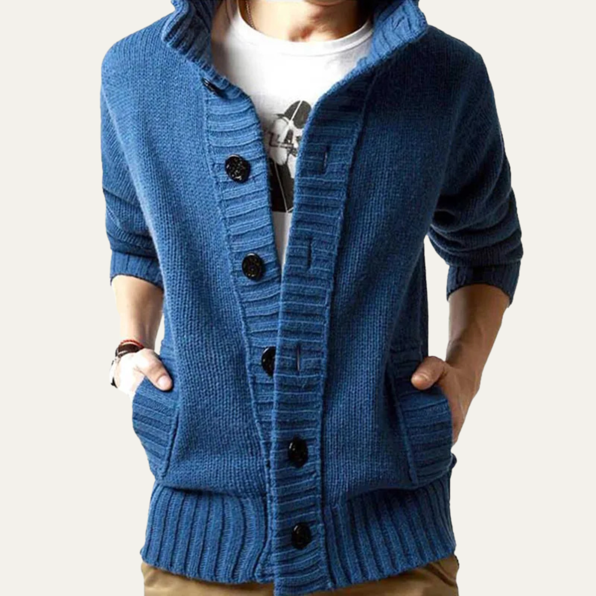 Warm Men's Crew Neck Knit Winter Cardigan Sweater