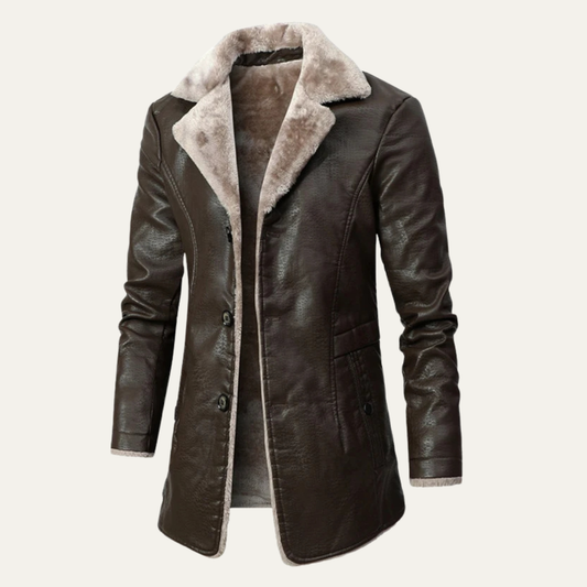 Warm Men's Leather Fur Lined Winter Coat - Nocini