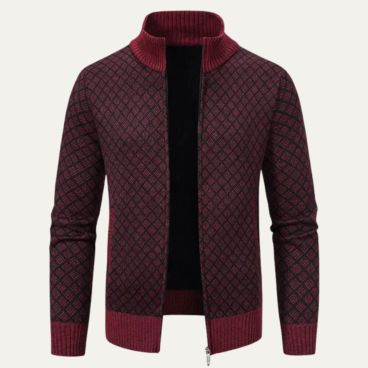 Warm Mens Plaid Zip Up Cardigan Sweater