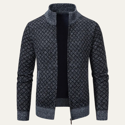 Warm Mens Plaid Zip Up Cardigan Sweater