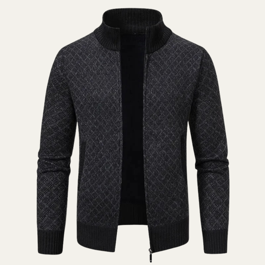 Warm Mens Plaid Zip Up Cardigan Sweater - Nocini