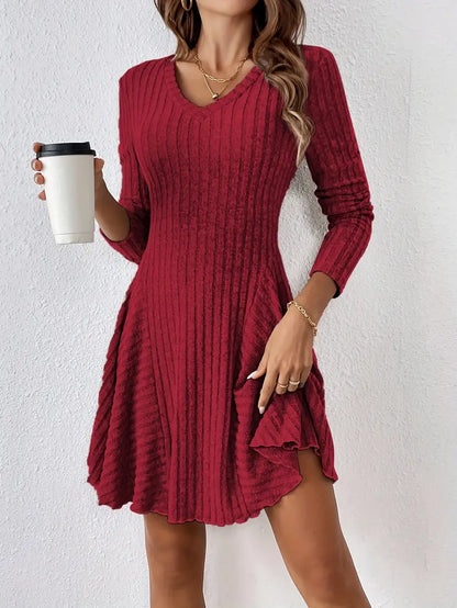 A-line ribbed long-sleeve Sophia casual dress