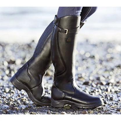Women's Knee-High Waterproof Boots with Buckle Strap and Grip Sole