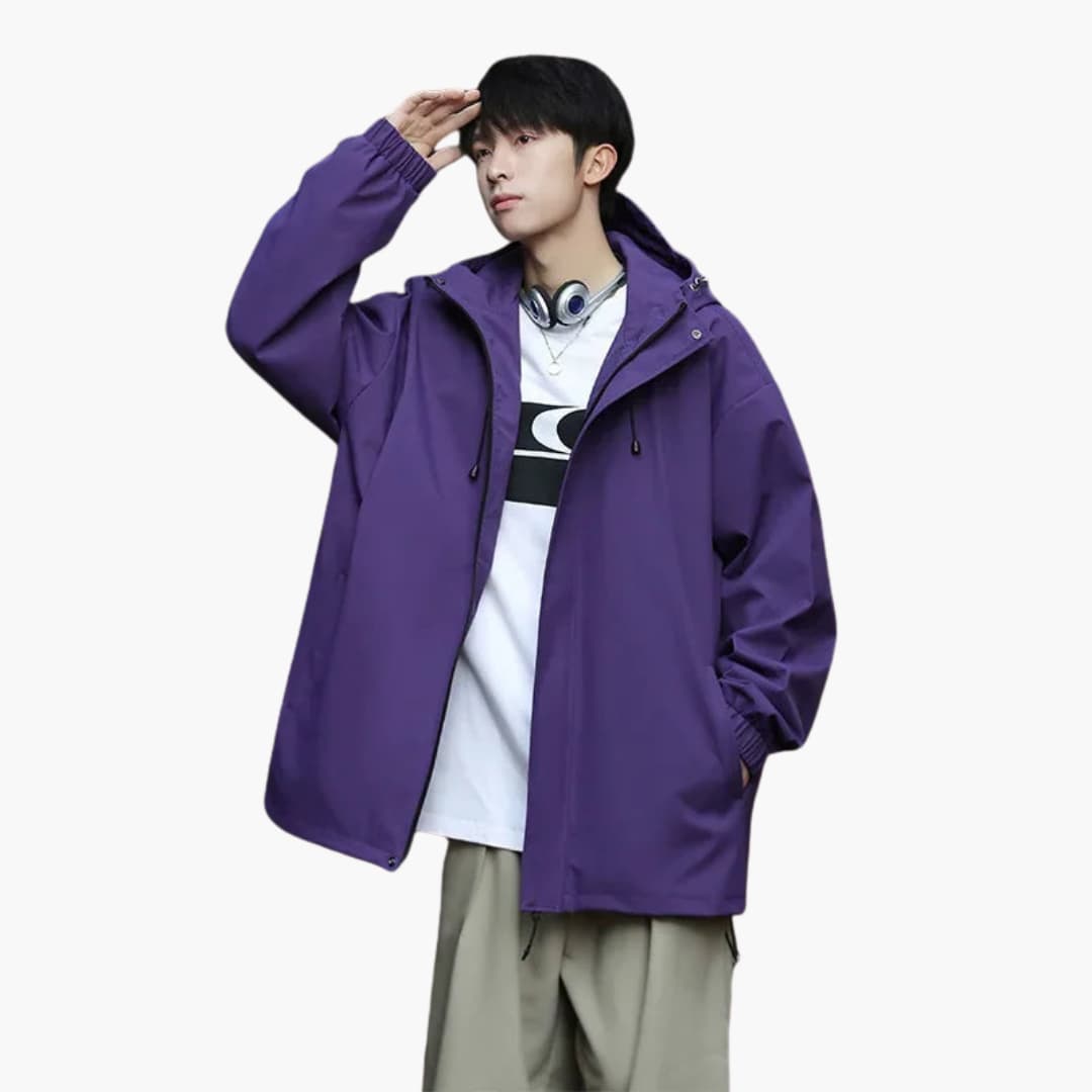 Waterproof Hooded Zip Up Mens Jacket with Adjustable Hem