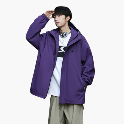 Waterproof Hooded Zip Up Mens Jacket with Adjustable Hem