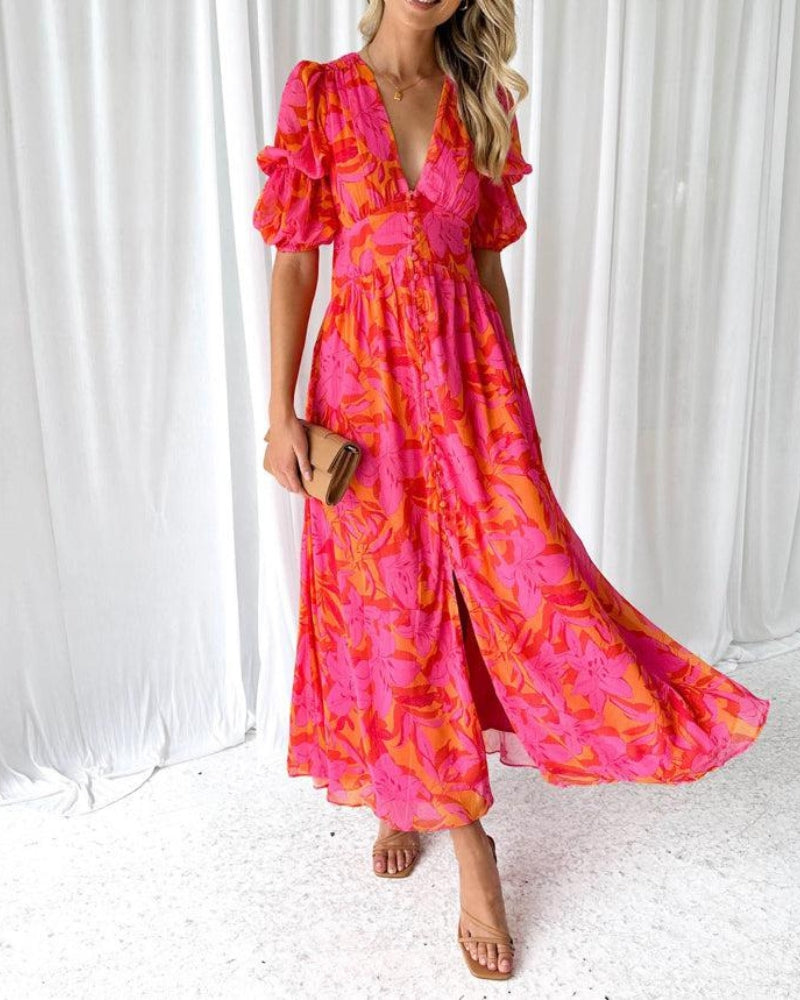 Beautiful Long Red Pink Evening Dress - Olytrend