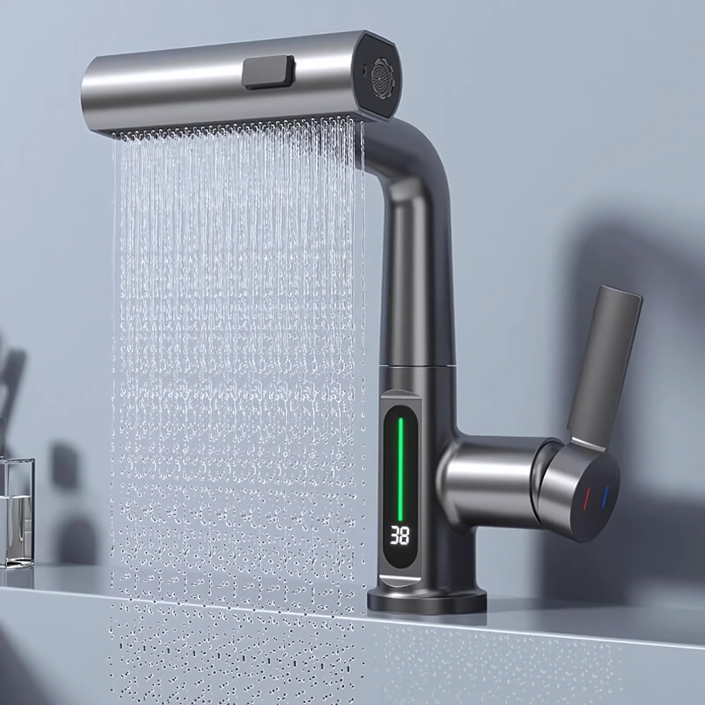 Adjustable LED Waterfall Sink Faucet