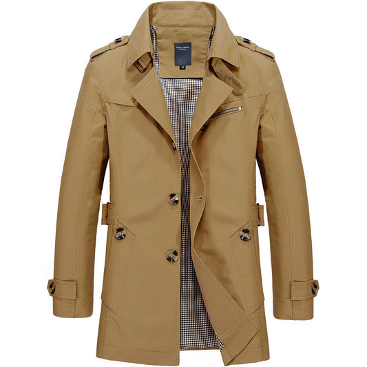 Adrian Men’s Classic Winter Trench Coat – Warm and Stylish Outerwear Khaki