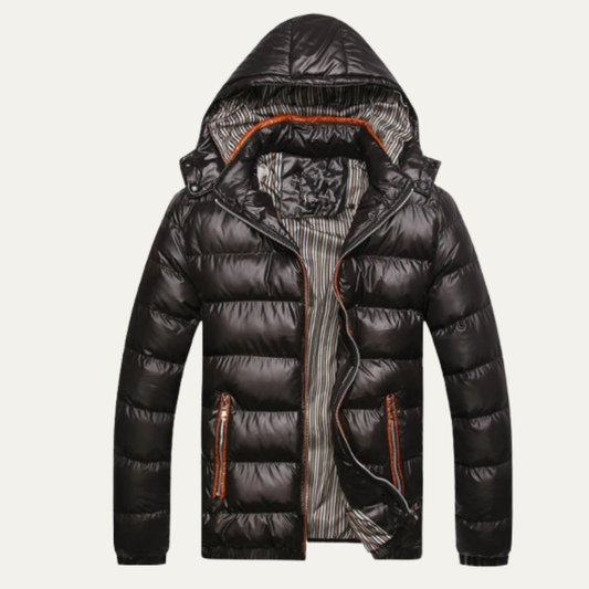Warm Men's Quilted Black Puffer Hooded Jacket - Nocini