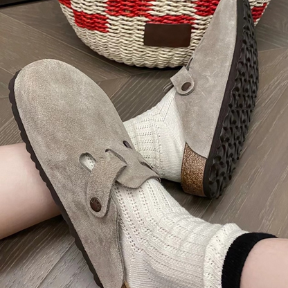 Women's Suede Slides with Closed Toe and Buckle