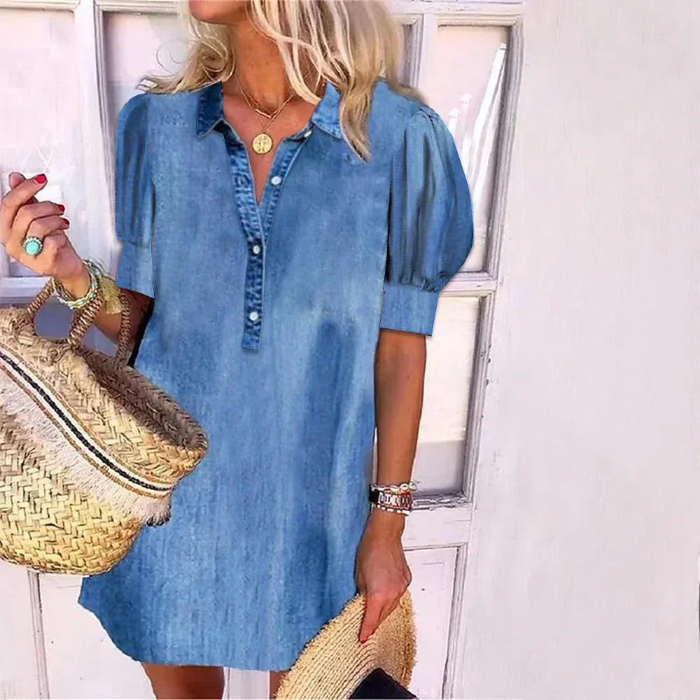 Amelia Turtleneck Denim Mini Dress