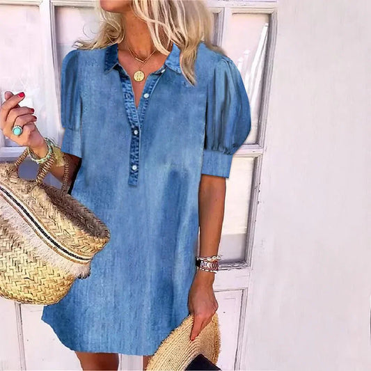 Amelia Turtleneck Denim Mini Dress