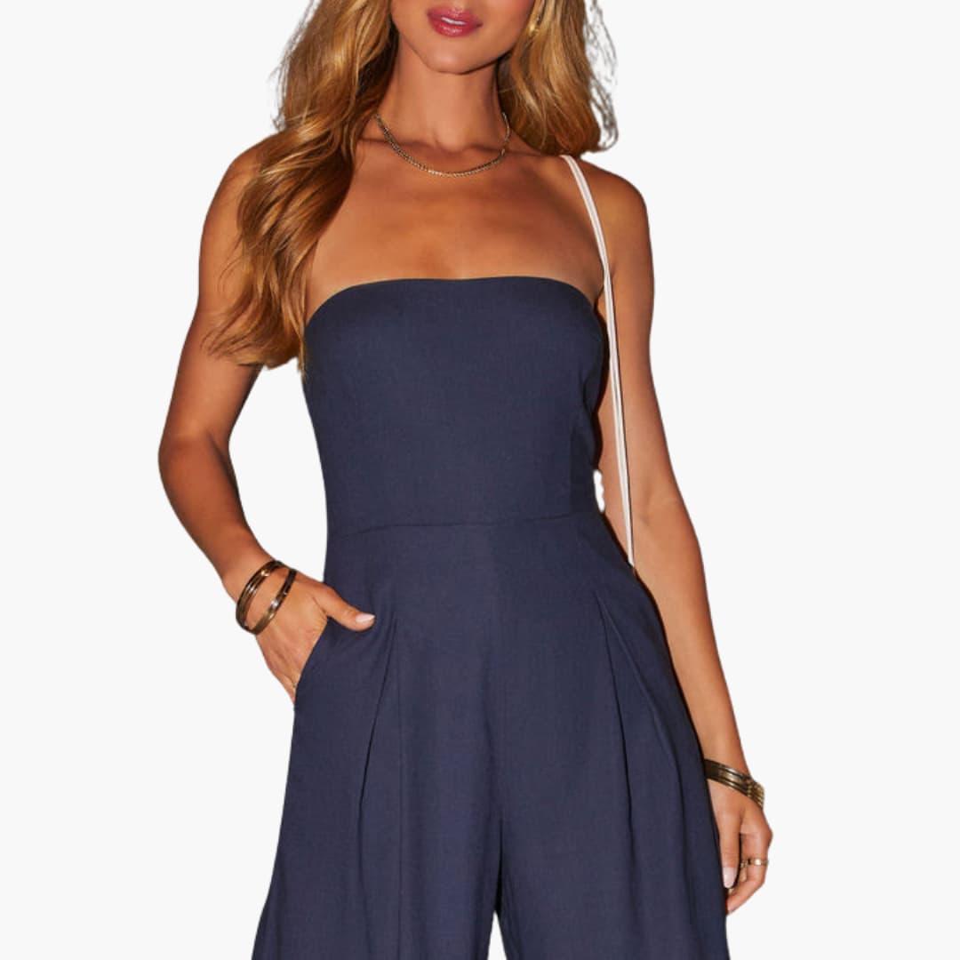 Women's Sleeveless Flowy Jumpsuit with Flared Legs