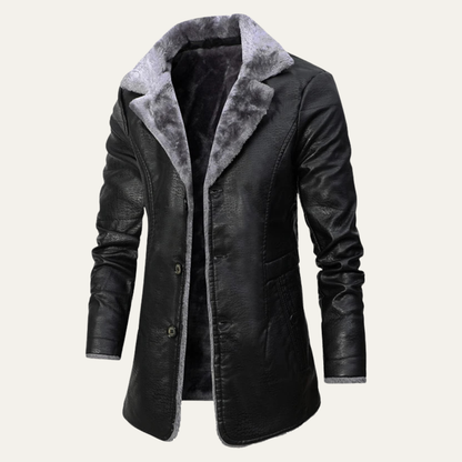 Warm Men's Leather Fur Lined Winter Coat