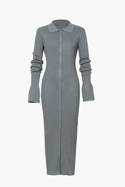 Women's long-sleeve dress with rib knit | Maxi