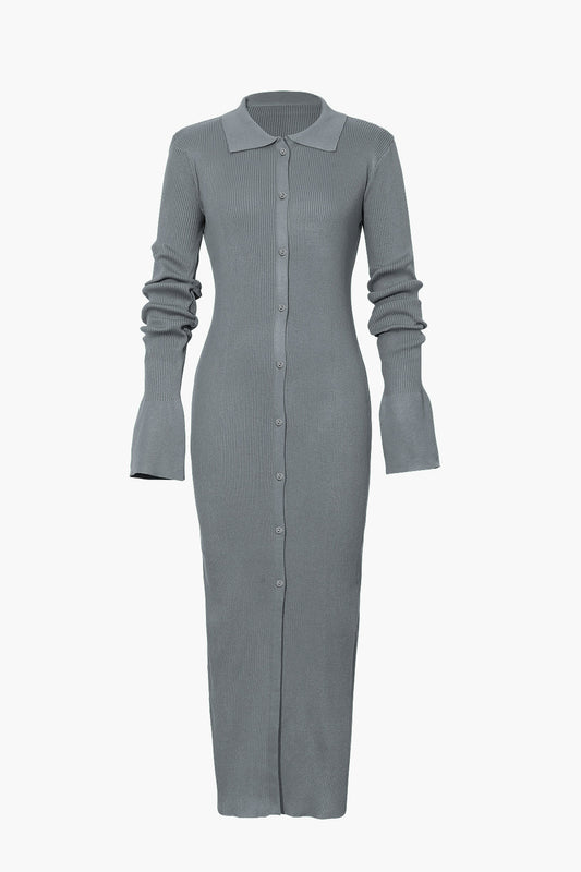 Women's long-sleeve dress with rib knit | Maxi