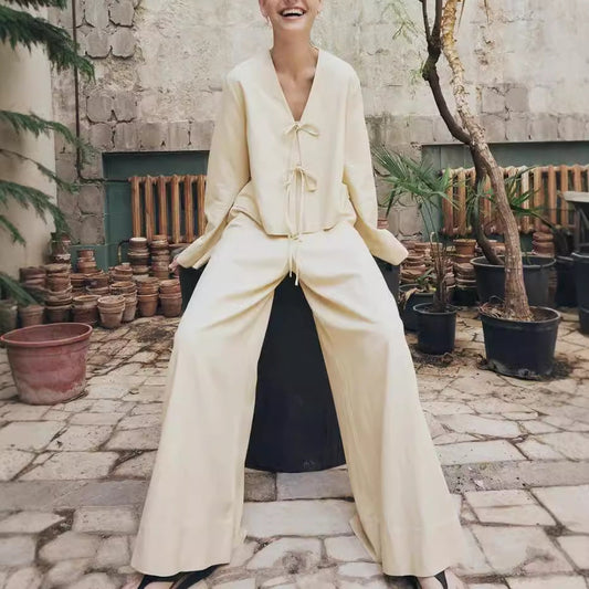 Wide pants & top with tie