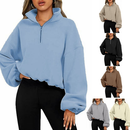 Women's sweatshirt with half-zip and stand-up collar
