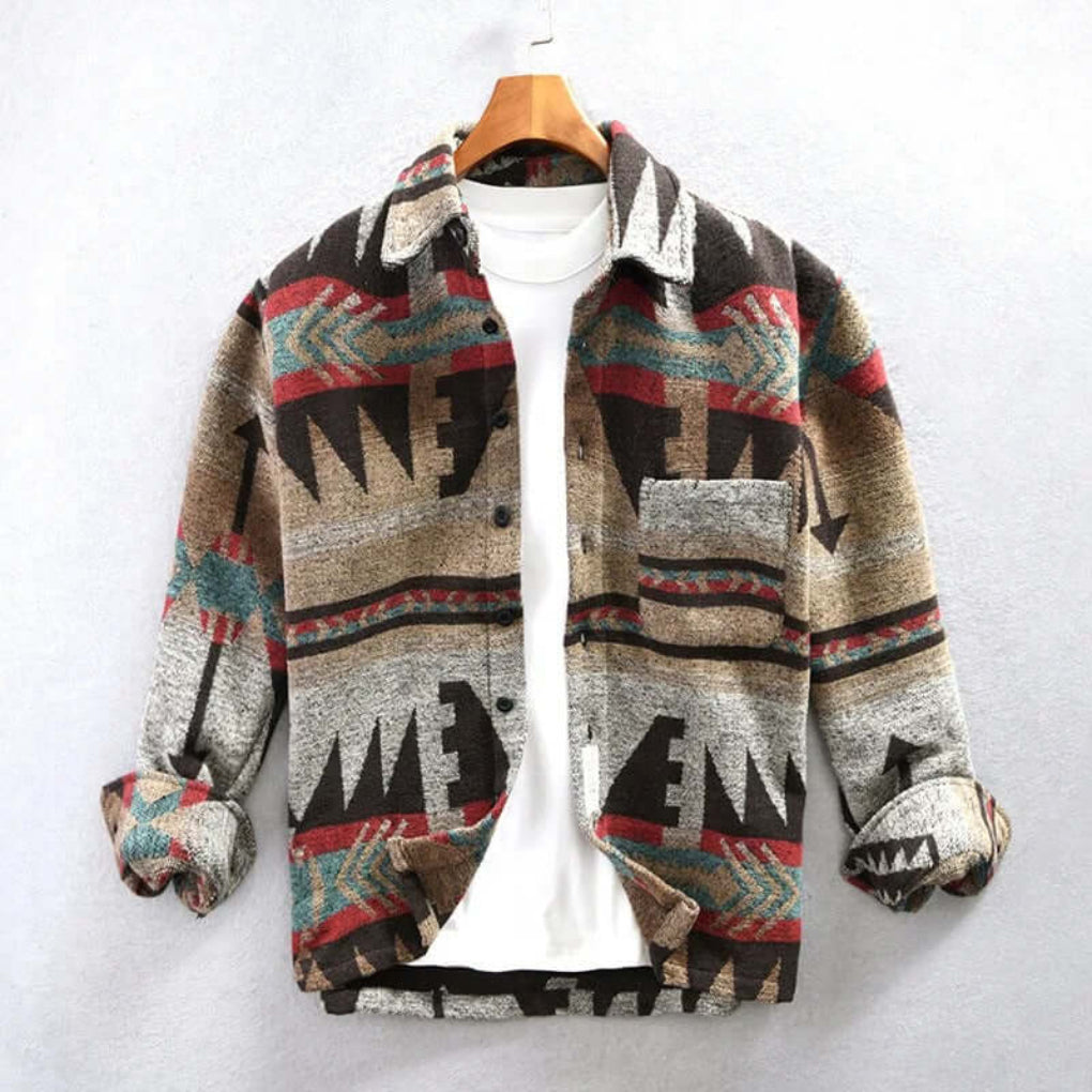 Vintage Tribal Pattern Denim Jacket - Olytrend