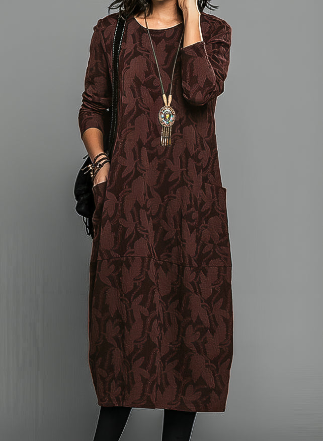 Women's midi dress with long sleeves | Casual pockets
