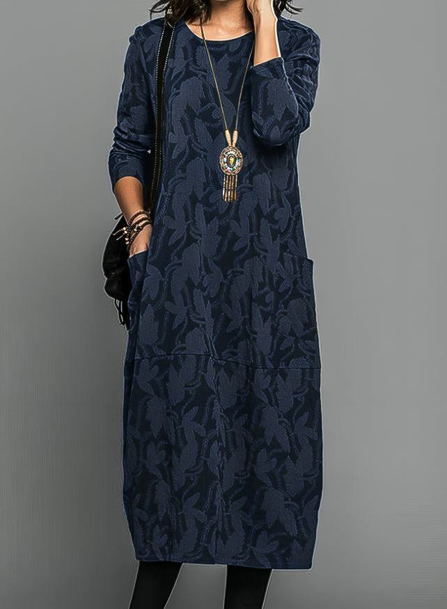 Women's midi dress with long sleeves | Casual pockets