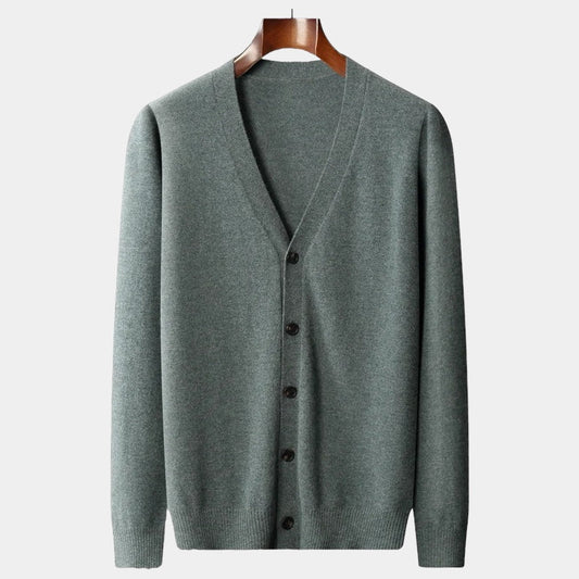 Charles Men’s Merino Wool Cardigan – Luxury Knitwear with Classic Button Design Army Green
