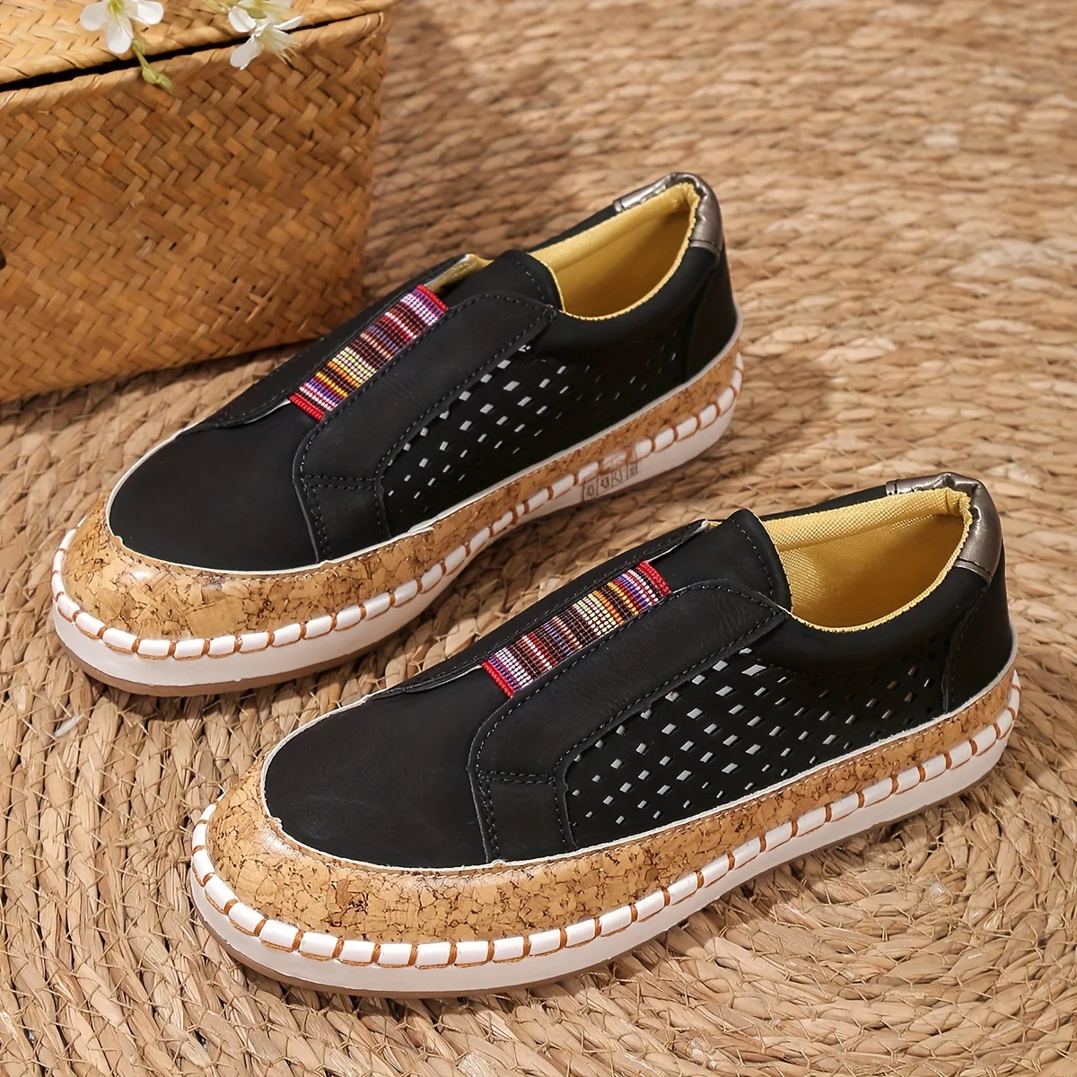 Women's White Loafers with Openwork Pattern and Elastic Insert