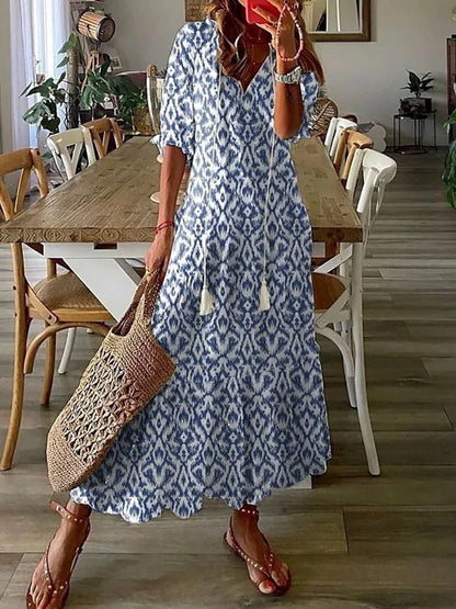 Anna | Bohemian Midi Dress with Three-Quarter Sleeves – Elegance and Lightness