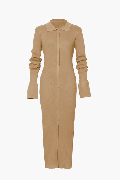 Women's long-sleeve dress with rib knit | Maxi