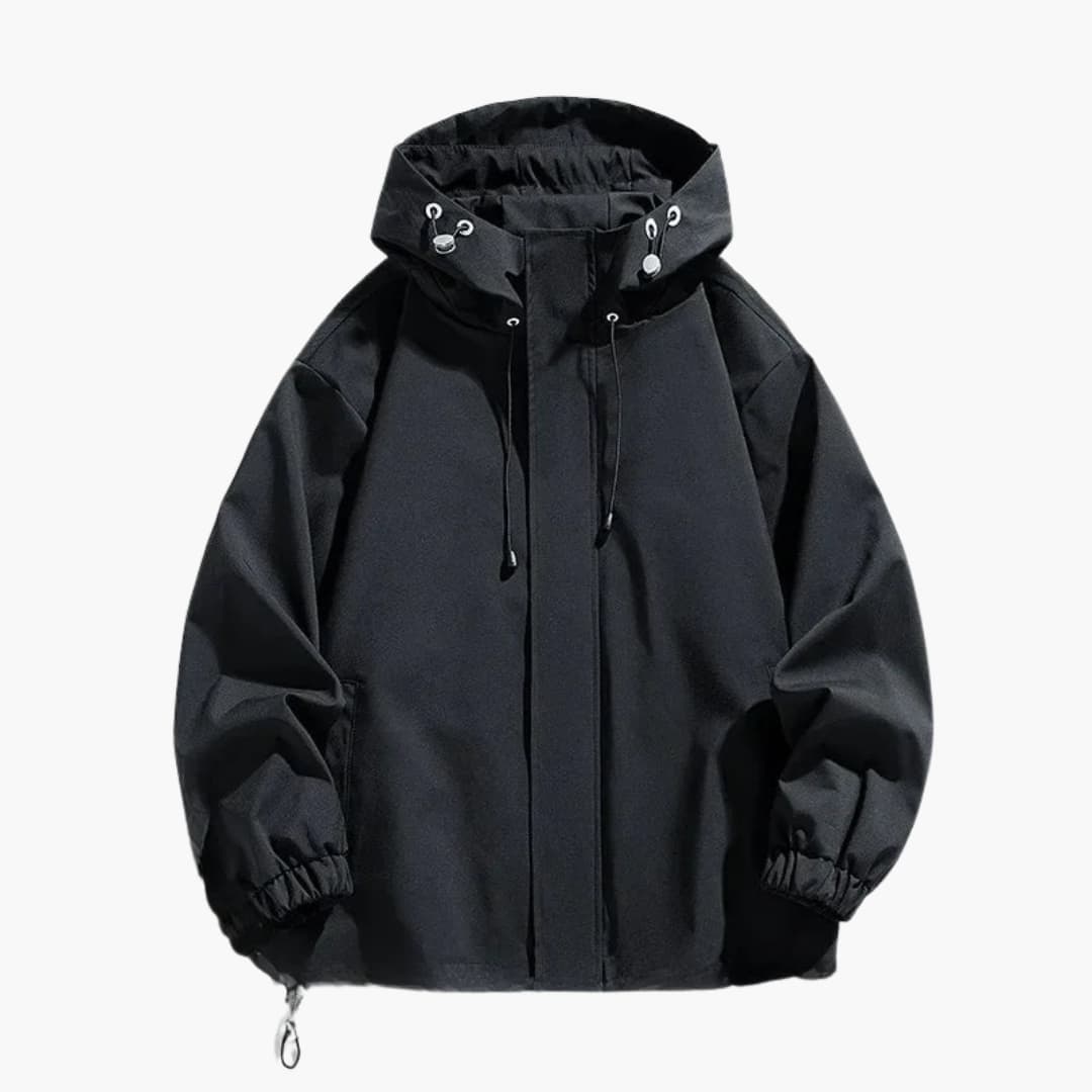 Waterproof Hooded Zip Up Mens Jacket with Adjustable Hem