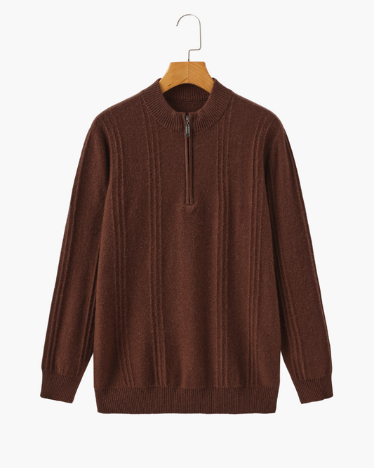 Adrian Cashmere Half-Zip Jumper for Men – Luxurious Knitwear Essential Brown