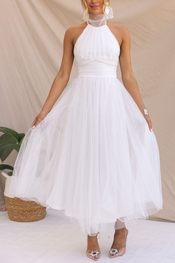 Aya | Chic Mid-Length Dress with High Collar and Open Back
