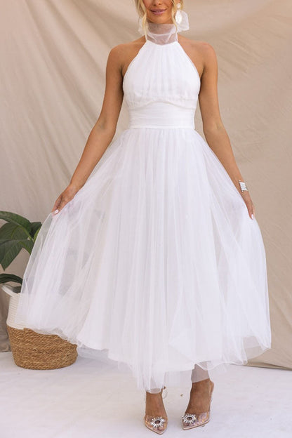 Aya | Chic Mid-Length Dress with High Collar and Open Back