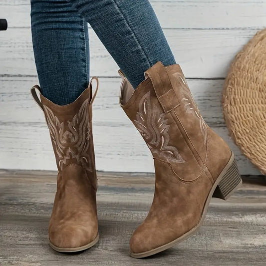 Women's Mid-Calf Western Winter Boots | Block Heel
