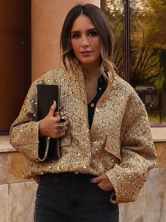 Bérénice | Short Golden Jacket — Sparkling Elegance & Festive Charm