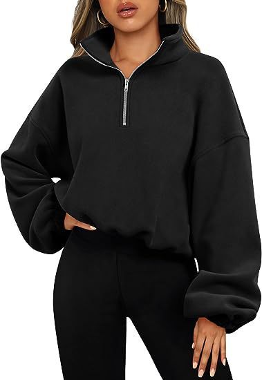 Women's sweatshirt with half-zip and stand-up collar