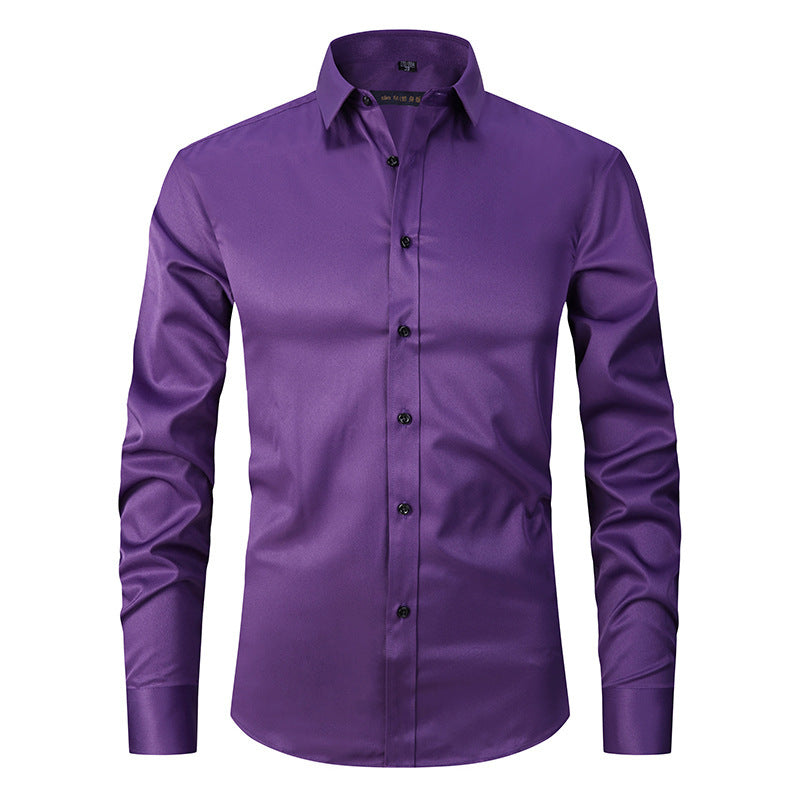 Allen – Long-sleeved slim men's shirt in solid stretch