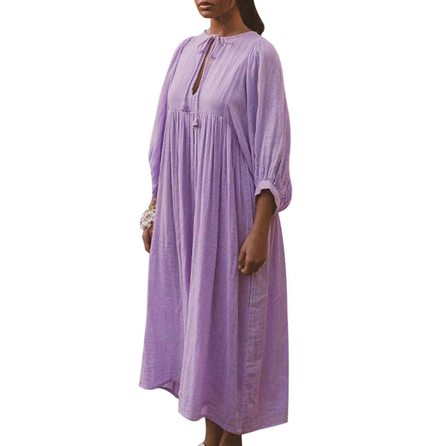 Alessia | Women's Boho Dress with V-Neck and Balloon Sleeves