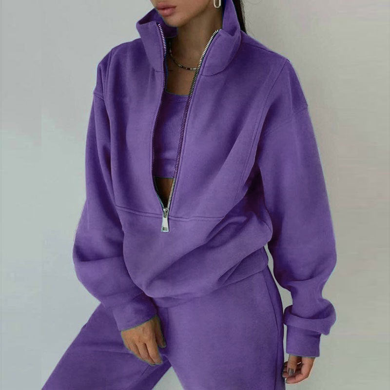 Women's 2-piece zip-neck set for sporty elegance
