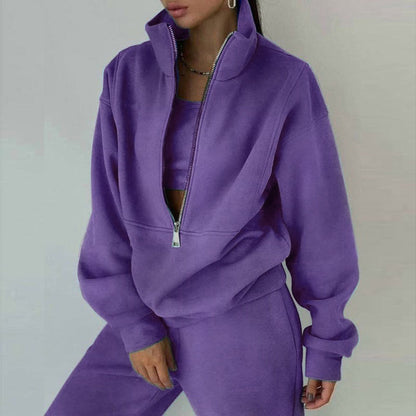Women's 2-piece zip-neck set for sporty elegance