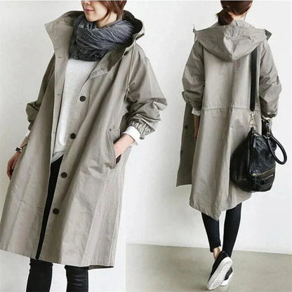 Waterproof trench coat with hood for women - Long and warm