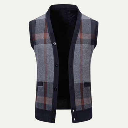 Warm Plaid Fleece Mens Cardigan Vest