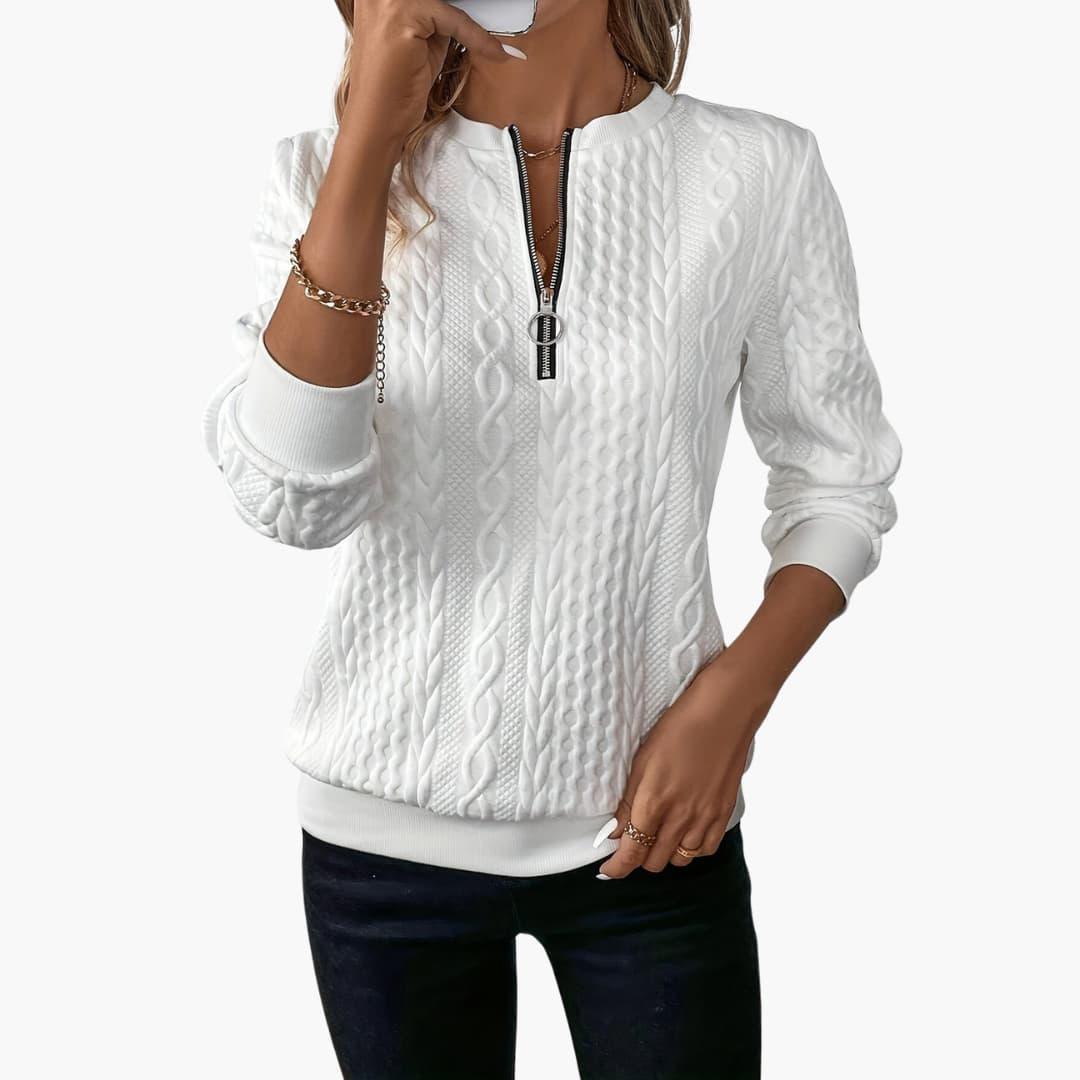 Women's Cable Knit Zip Up Sweater - Olytrend