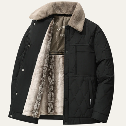 Warm Quilted Mens Winter Parka Coat with Faux Fur Hood