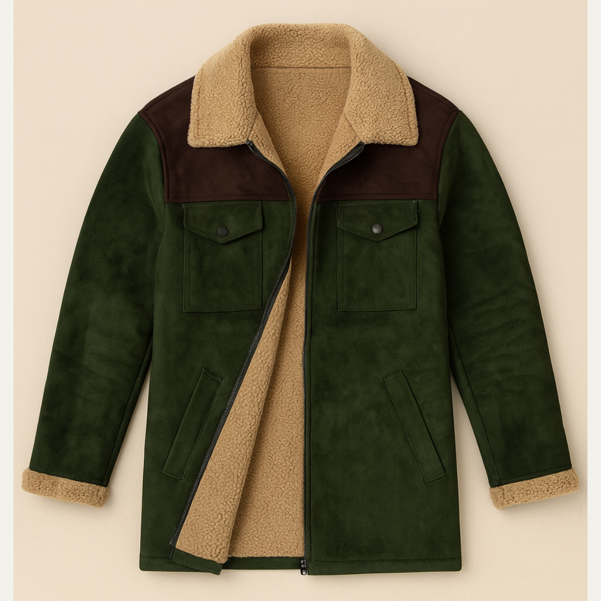 Warm Suede Fleece Lined Mens Winter Coat with Pockets - Nocini