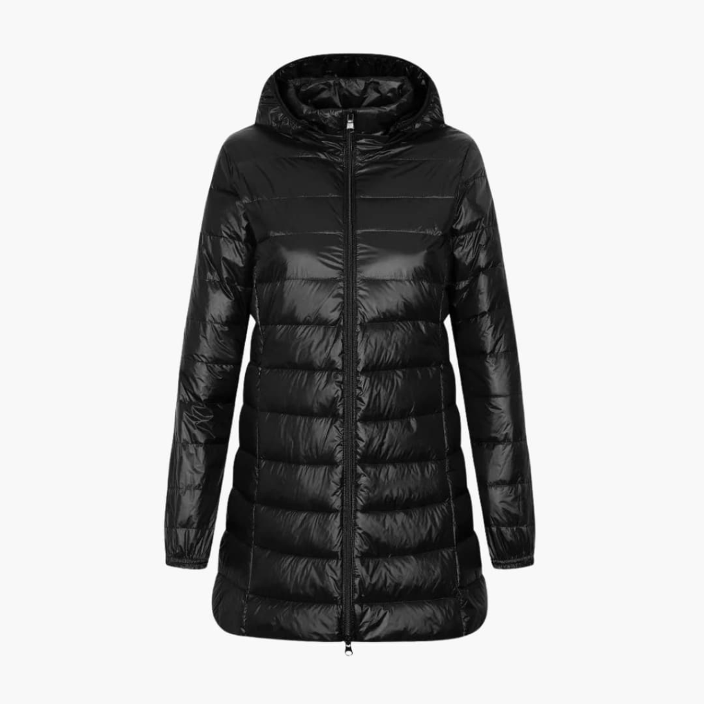 Warm Women's Parka Coat with Hood and Long Sleeves - Olytrend
